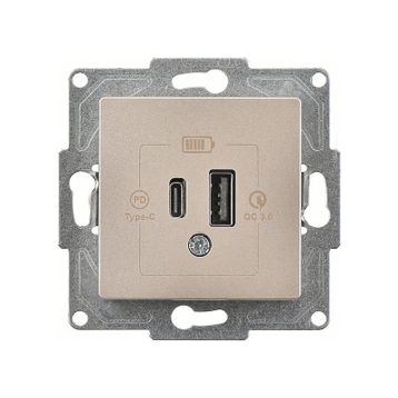 Günsan Eqona 2 Çıkışlı Usb Metalik Bej Şarj Prizi Mekanizma