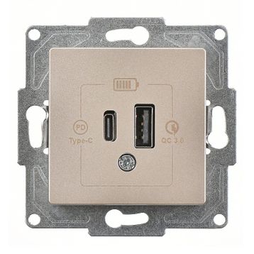 Günsan Eqona 2 Çıkışlı Usb Metalik Bej Şarj Prizi Mekanizma