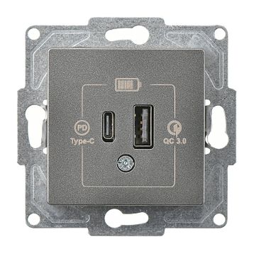 Günsan EQONA 20W TYPE C + TYPE A Füme 2 Çıkışlı USB Şarj Prizi