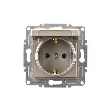 Günsan Metalik Bej Elektrik Eqona Çerçevesiz Kapaklı Topraklı Priz