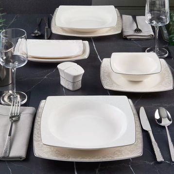 Güral Porselen 6327 Caroline 54 Parça 12 Kişilik Kare Bone Yemek Takımı