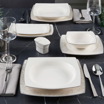 Güral Porselen 6327 Caroline 54 Parça 12 Kişilik Kare Bone Yemek Takımı