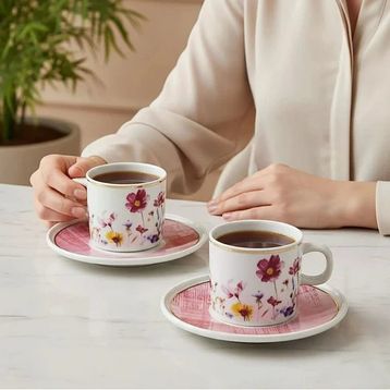 Güral Porselen 67092 Pembe Mental 4 Parça Çay Fincan Takımı