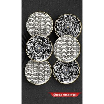 Güral Porselen Arya Black White 6'lı Pasta Tabağı