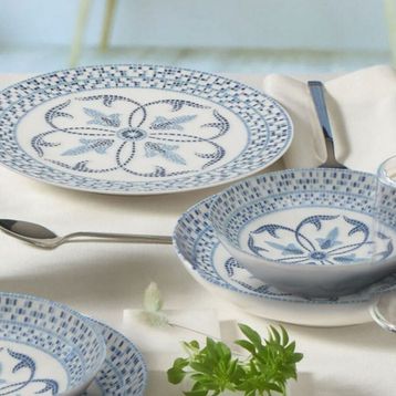 Güral Porselen Beyaz Mavi Atina 24 Parça Yemek Takımı