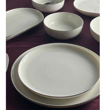 Güral Porselen Bilbao Platin File 30 Parça 6 Kişilik Porselen Yemek Takımı