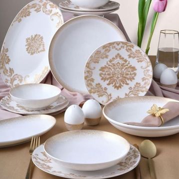 Güral Porselen Gold 6585 Camelia 54 Parça 12 Kişilik Yemek Takımı