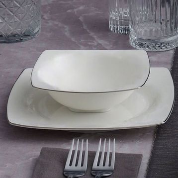 Güral Porselen Gümüş Yaldız 220 Caroline 85 Parça 12 Kişilik Kare Yemek Takımı
