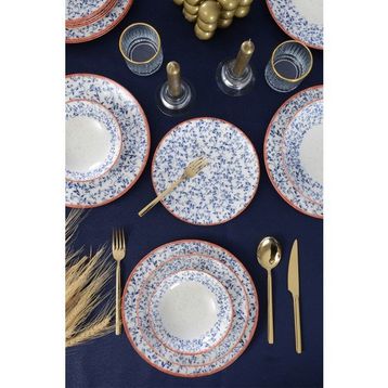 Güral Porselen Liva Beyaz 6 Kişilik 24 Parça Desenli Yemek Takımı