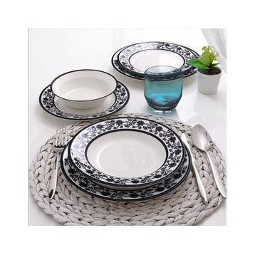 Güral Porselen Yonca Koyu Siyah 8322 24 Parça Yemek Takımı