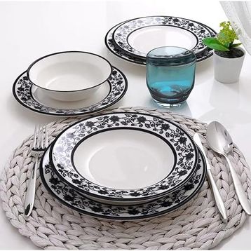Güral Porselen Yonca Koyu Siyah 8322 24 Parça Yemek Takımı