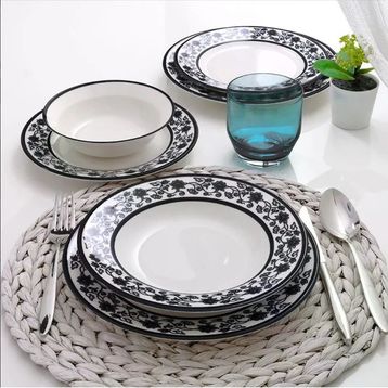 Güral Porselen Yonca Koyu Siyah 8322 24 Parça Yemek Takımı