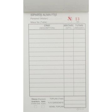 Gürmat Kod:42 9x15 cm 1 Nüsha 100 Sayfa Numaralı Adisyon Fişi