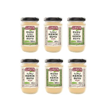 Gurvita 3 x 320 ml Jöle Kıvamında İlikli Sade Kemik Suyu + 3 x 320 ml Kuzu İlikli Kemik Suyu