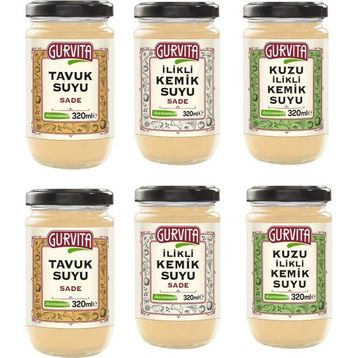 Gurvita 320 ml Jöle Kıvamında İlikli Sade Kemik Suyu (6 adet)
