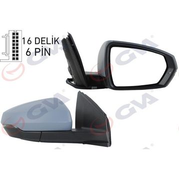 Gva VM-6390EHPR VW Polo 17- Elektrikli Isıtmalı Sinyalli Astarlı Konveks Sağ Dış Dikiz Aynası