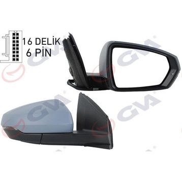 Gva VM-6390EHPR VW Polo 17- Elektrikli Isıtmalı Sinyalli Astarlı Konveks Sağ Dış Dikiz Aynası