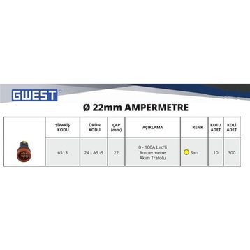Gwest 22 AS-S 100A Sarı AD-116 Ampermetre