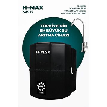 H-Max HMAX4512 12 lt Çelik Tanklı 15 Aşama Multi Mineralli 80 GPD Su Arıtma Cihazı