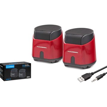 Hadron HD6024R 1+1 Kanal 2x3W Çıkışlı 3.5 mm AUX Ses+USB Güç Beslemeli Kırmızı Bilgisayar Hoparlörü