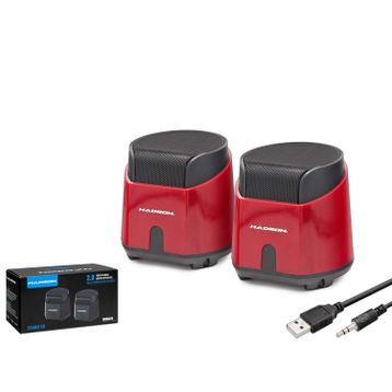 Hadron HD6024R 1+1 Kanal 2x3W Çıkışlı 3.5 mm AUX Ses+USB Güç Beslemeli Kırmızı Bilgisayar Hoparlörü