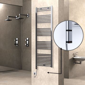 Haiti Elektrikli 600 Watt 600x1800 cm Düz Krom Oned On Off Termostatlı Sol Havlupan