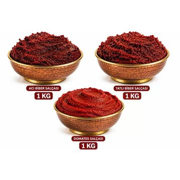 Hancı 3'lü Güneşte Kurutma Salça Seti 1 kg Acı Biber Salçası + 1 kg Tatlı Biber Salçası + 1 kg Domates Salçası