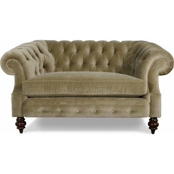 Hanel Mobilya Bitmore Chesterfield Bej Kadife Kumaş 2'li Chester Kanepe