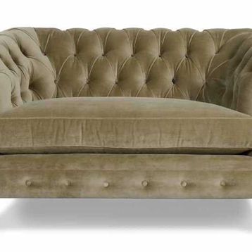 Hanel Mobilya Bitmore Chesterfield Bej Kadife Kumaş 2'li Chester Kanepe