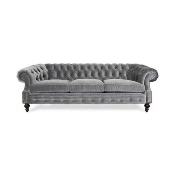 Hanel Mobilya Bitmore Chesterfield Gri Kadife Kumaş Chester Kanepe