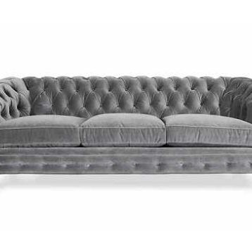 Hanel Mobilya Bitmore Chesterfield Gri Kadife Kumaş Chester Kanepe