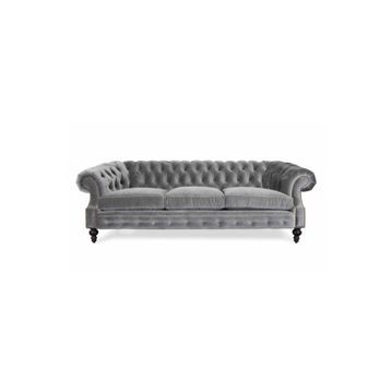 Hanel Mobilya Bitmore Chesterfield Gri Kadife Kumaş Chester Kanepe