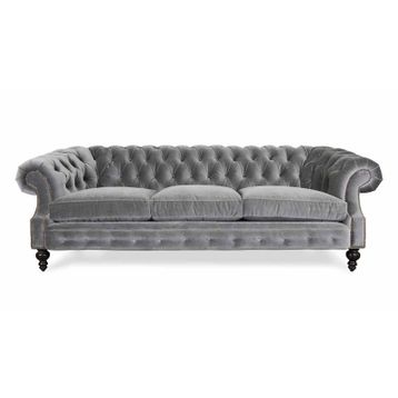 Hanel Mobilya Bitmore Chesterfield Gri Kadife Kumaş Chester Kanepe