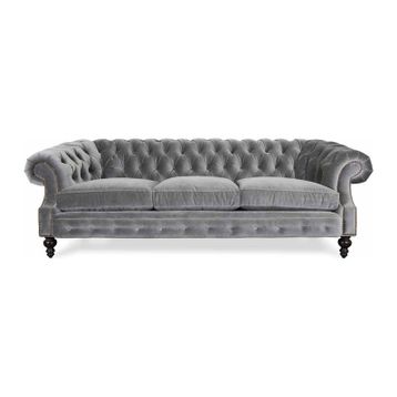 Hanel Mobilya Bitmore Chesterfield Gri Kadife Kumaş Chester Kanepe