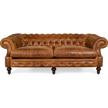 Hanel Mobilya Bitmore Chesterfield Kahve Suni Deri Chester Kanepe