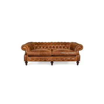 Hanel Mobilya Bitmore Chesterfield Kahve Suni Deri Chester Kanepe