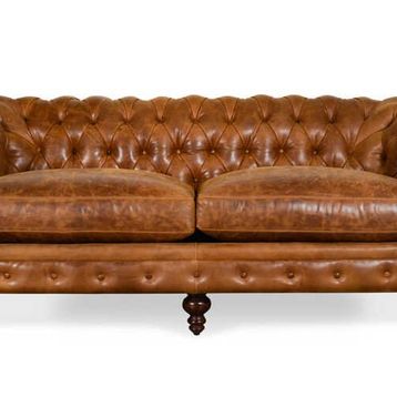 Hanel Mobilya Bitmore Chesterfield Kahve Suni Deri Chester Kanepe