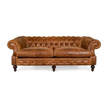Hanel Mobilya Bitmore Chesterfield Kahve Suni Deri Chester Kanepe