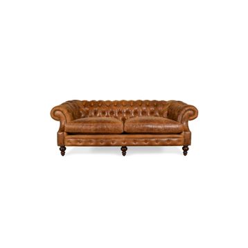 Hanel Mobilya Bitmore Chesterfield Kahve Suni Deri Chester Kanepe