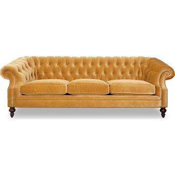 Hanel Mobilya Bitmore Chesterfield Sarı Kadife Kumaş Chester Kanepe