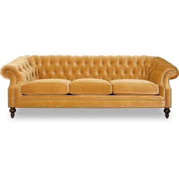 Hanel Mobilya Bitmore Chesterfield Sarı Kadife Kumaş Chester Kanepe