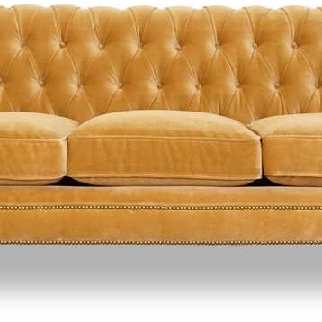 Hanel Mobilya Bitmore Chesterfield Sarı Kadife Kumaş Chester Kanepe