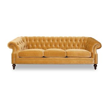 Hanel Mobilya Bitmore Chesterfield Sarı Kadife Kumaş Chester Kanepe