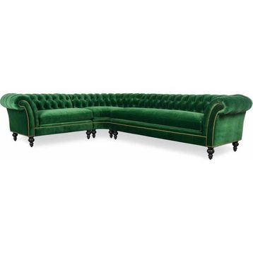 Hanel Mobilya English Chesterfield Yeşil Kadife Chester Köşe Koltuk Takımı