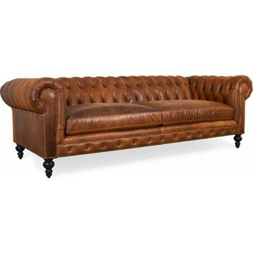 Hanel Mobilya Klasik Chesterfield 3 Kişilik Kahve Suni Deri Chester Kanepe