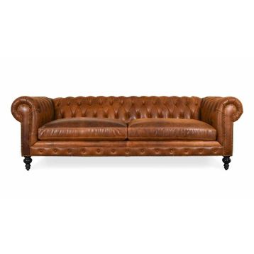 Hanel Mobilya Klasik Chesterfield 3 Kişilik Kahve Suni Deri Chester Kanepe