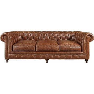 Hanel Mobilya Klasik Chesterfield Kahve Suni Deri Chester Kanepe