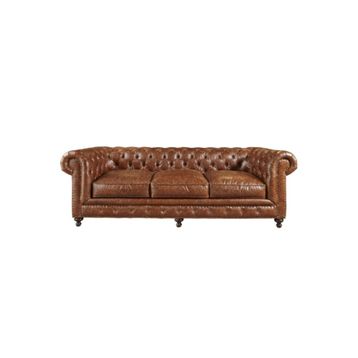 Hanel Mobilya Klasik Chesterfield Kahve Suni Deri Chester Kanepe