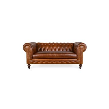 Hanel Mobilya Klasik Chesterfield Kahve Suni Deri Chester Kanepe