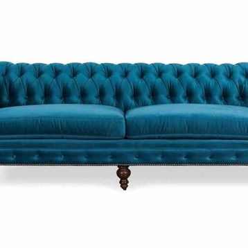 Hanel Mobilya Klasik Chesterfield Mavi Kadife Chester Kanepe